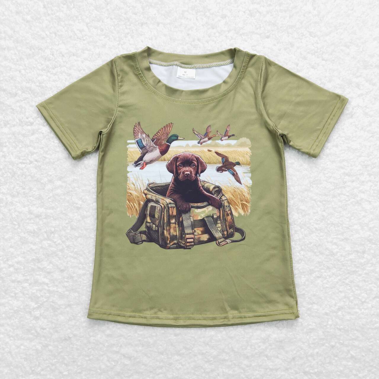 BT0637 Duck Dog Print Boys Summer Hunting Tee Shirts Top