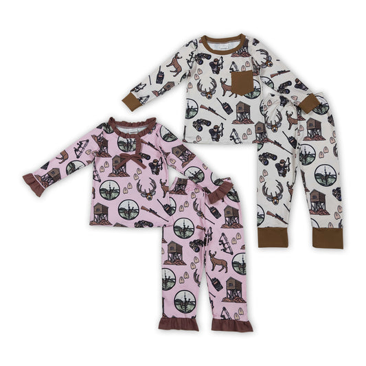 Hunting Print Kids Fall Pajamas Clothes Sibling Wear