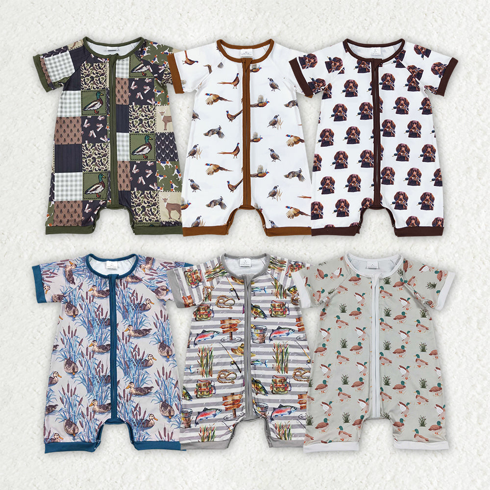 Hunting Design Baby Boys Summer Zipper Sleeper Romper Brothers Wear