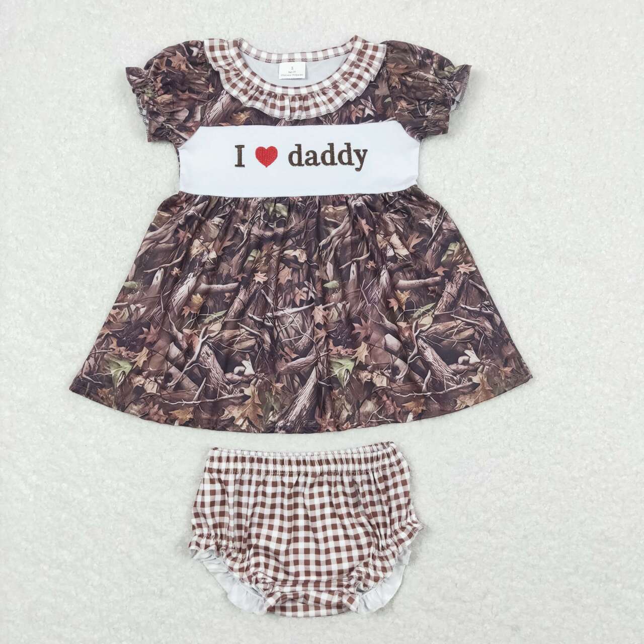 GBO0320 I LOVE DADDY Embroidery Branch Print Baby Girls Summer Bummie Set