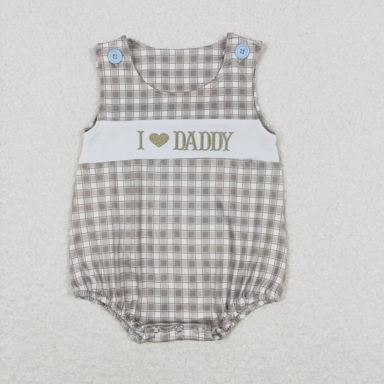 SR1120 I LOVE DADDY Embroidery Plaid Print Baby Boys Summer Romper