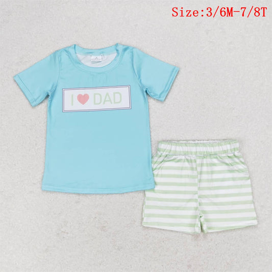 BSSO0878  I LOVE DAD Blue Top Stripes Shorts Boys Summer Clothes Set