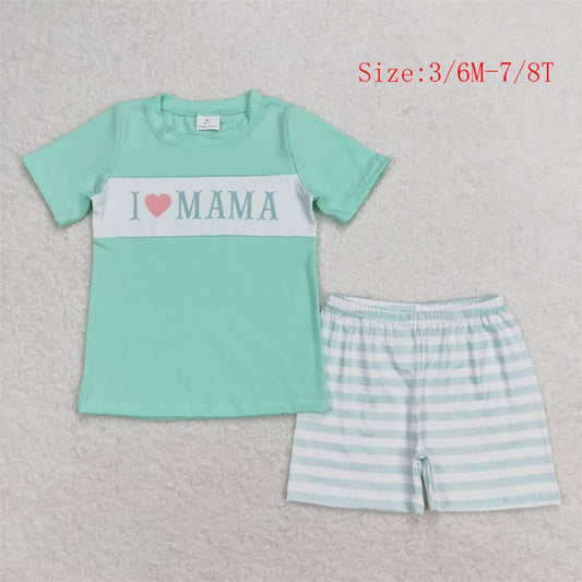 BSSO0751  I LOVE MAMA Top Stripes Shorts Boys Summer Clothes Set