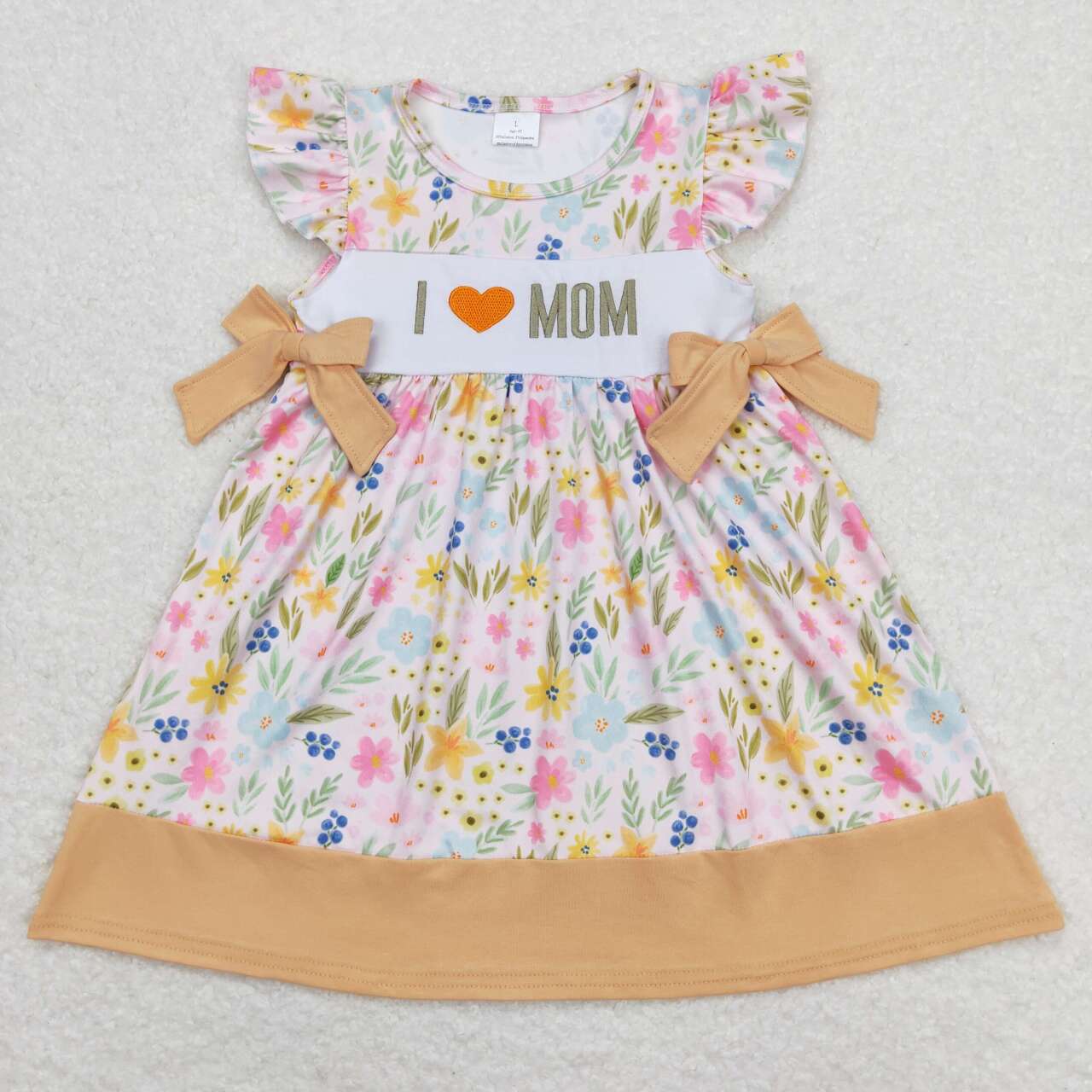 GSD0890 I LOVE MOM Embroidery Flowers Girls Summer Knee Length Dress