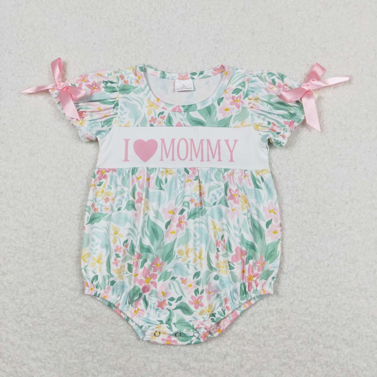 SR1471  I LOVE MOMMY Embroidery Flowers Print Baby Girls Summer Romper