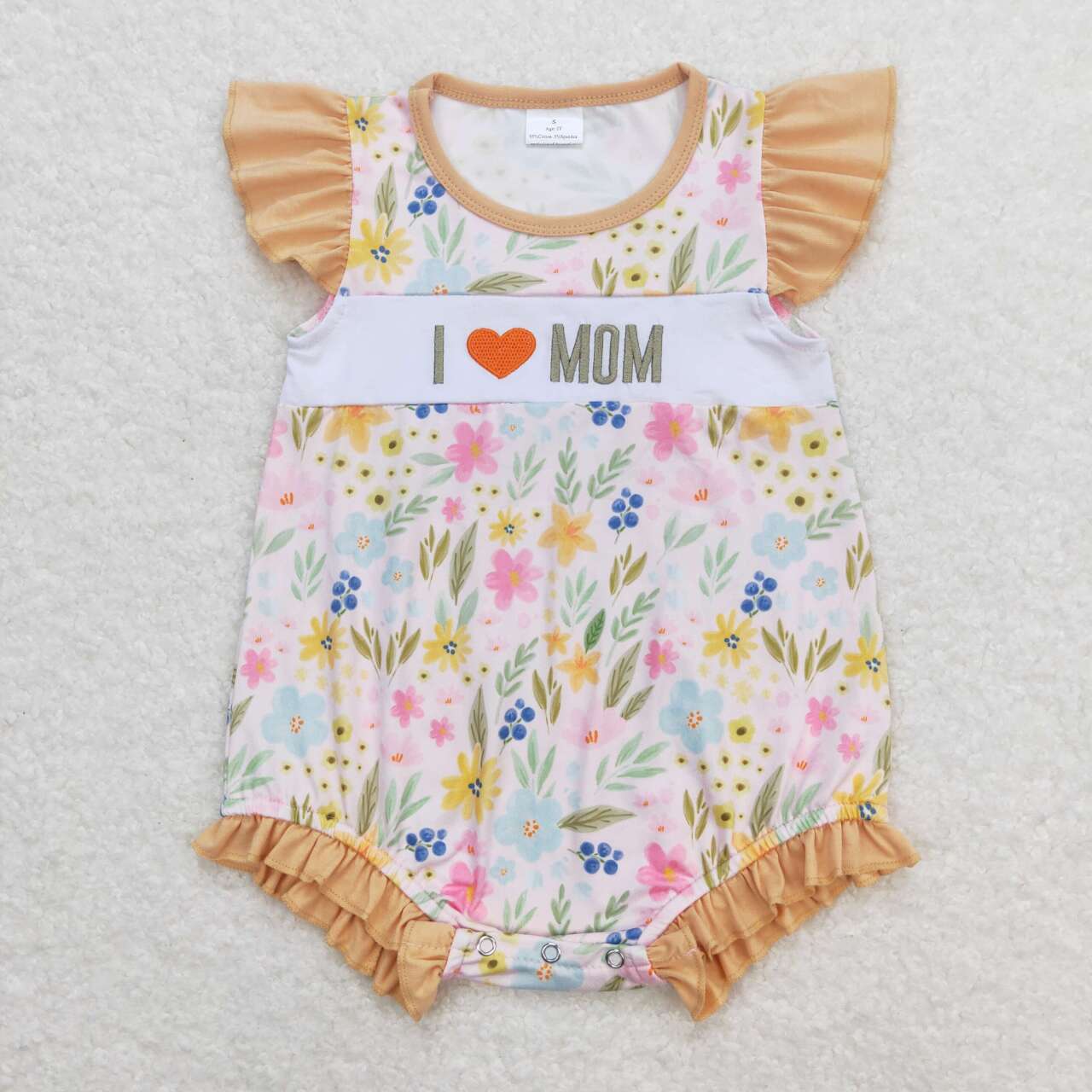 SR1131 I LOVE MOM Embroidery Flowers Baby Girls Summer Romper