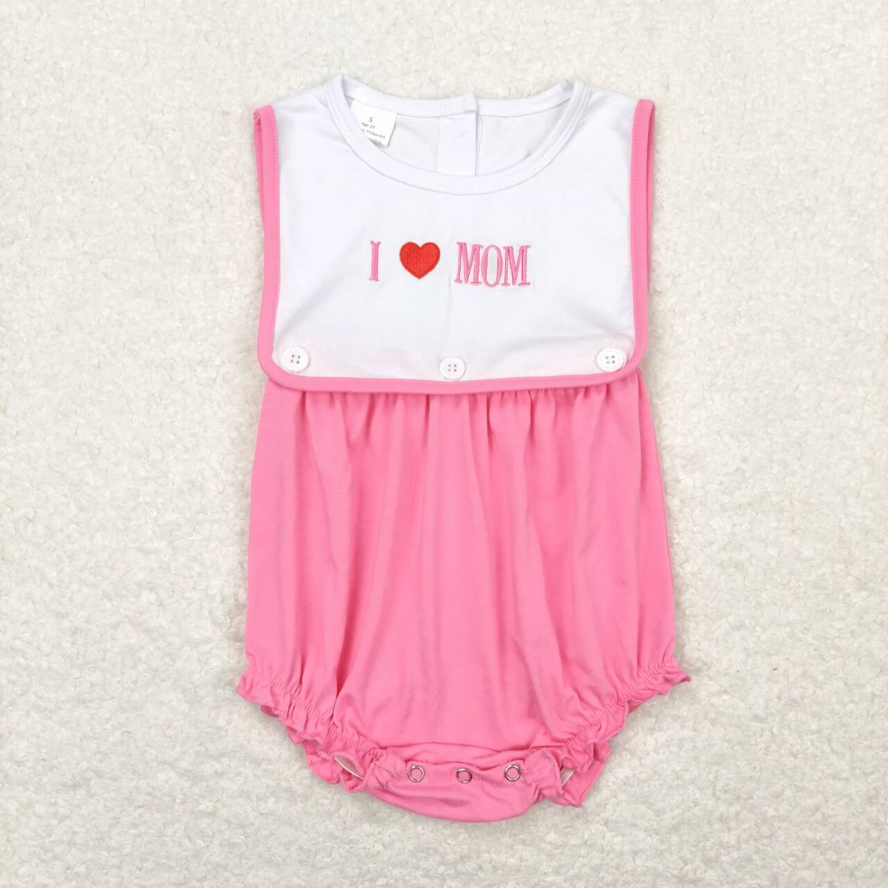 SR1434  I LOVE MOM Embroidery Pink Print Baby Girls Summer Romper