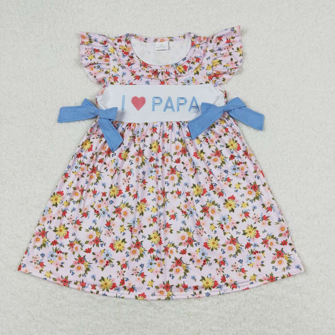 GSD0968 I LOVE PAPA Embroidery Flowers Girls Summer Knee Length Dress