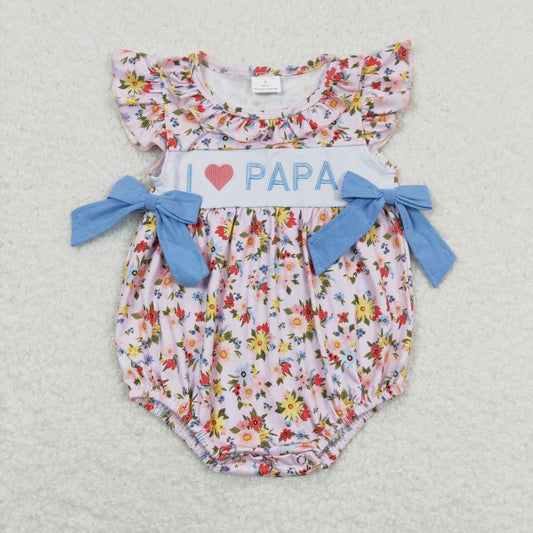 SR1162 I LOVE PAPA Embroidery Flowers Print Baby Girls Summer Romper