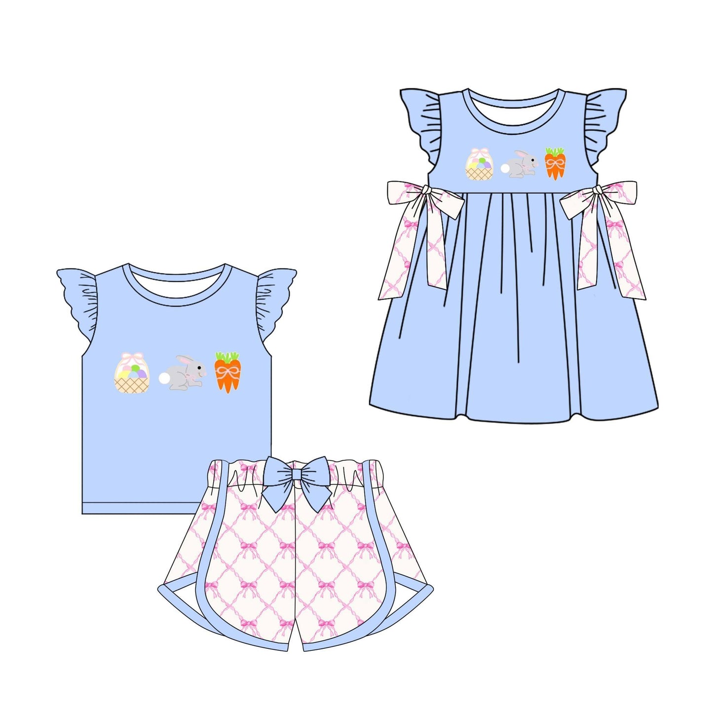 11.14(Custom Design Preorder MOQ 5 Each Design)Bunny Eggs Print Girls Easter Matching Clothes Sisters Wear