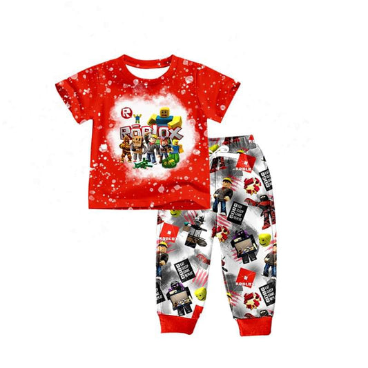 (Custom Design MOQ 5) Red Game Design Boys Clothes Set