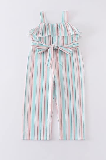 (Custom Design Preorder MOQ 5) Pink Stripes Girls Summer Jumpsuit
