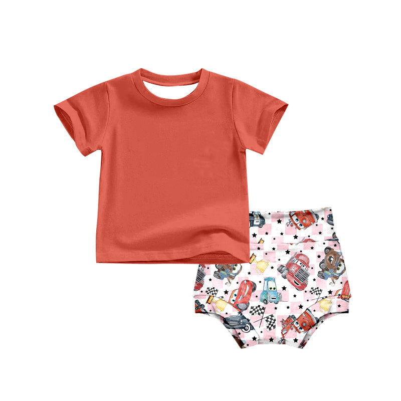 (Custom Design Preorder MOQ 5) NO.15 Cartoon Cars Print Baby Summer Bummie Set