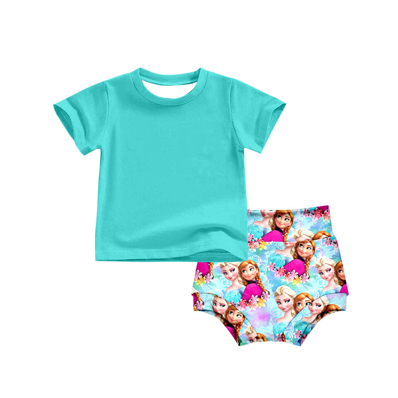 (Custom Design Preorder MOQ 5) NO.12 Cartoon Princess Print Baby Summer Bummie Set