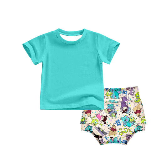 (Custom Design Preorder MOQ 5) NO.11 Cartoon Monsters Print Baby Summer Bummie Set