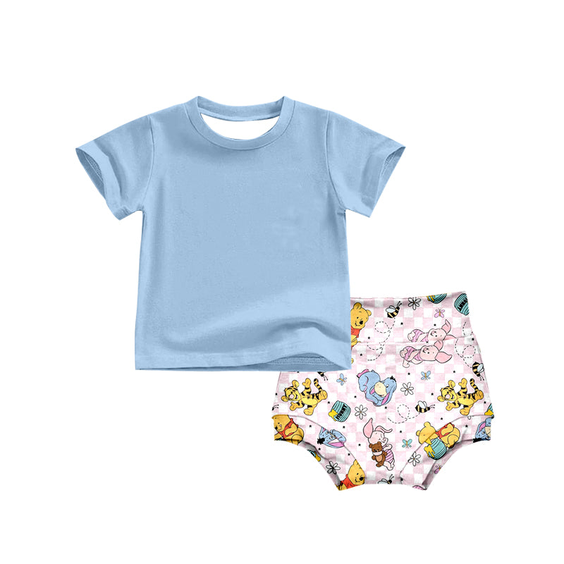 (Custom Design Preorder MOQ 5) NO.9 Cartoon Animals Print Baby Summer Bummie Set