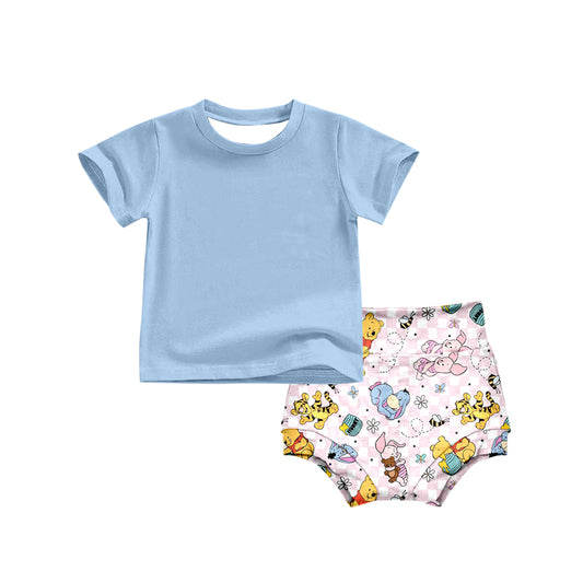 (Custom Design Preorder MOQ 5) NO.9 Cartoon Animals Print Baby Summer Bummie Set