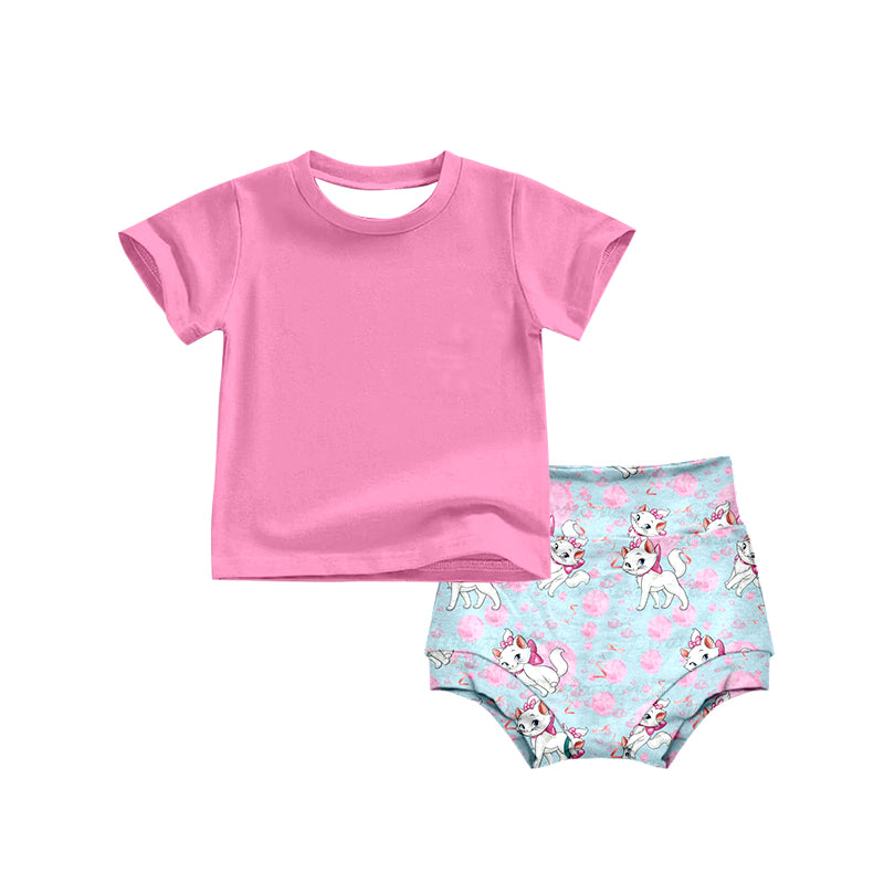 (Custom Design Preorder MOQ 5) NO.8 Cartoon Cat Print Baby Summer Bummie Set