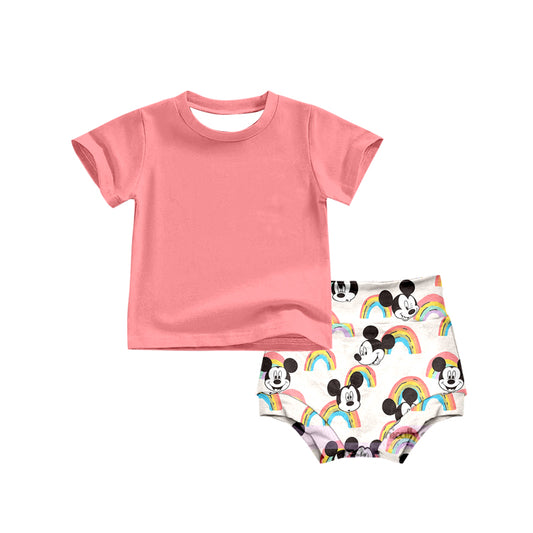 (Custom Design Preorder MOQ 5) NO.6 Cartoon Mouse Rainbow Print Baby Summer Bummie Set