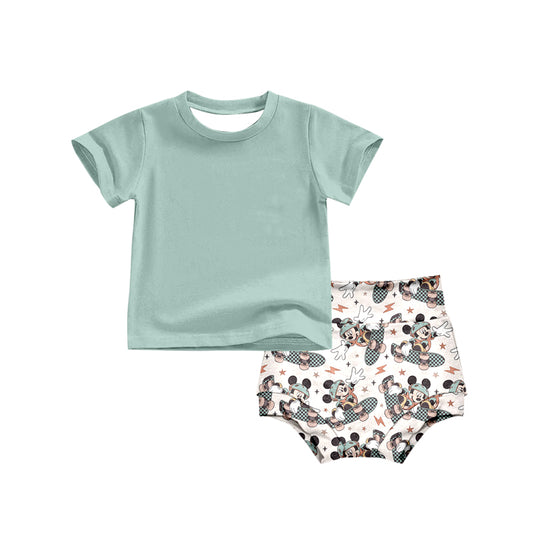 (Custom Design Preorder MOQ 5) NO.4 Cartoon Mouse Print Baby Summer Bummie Set