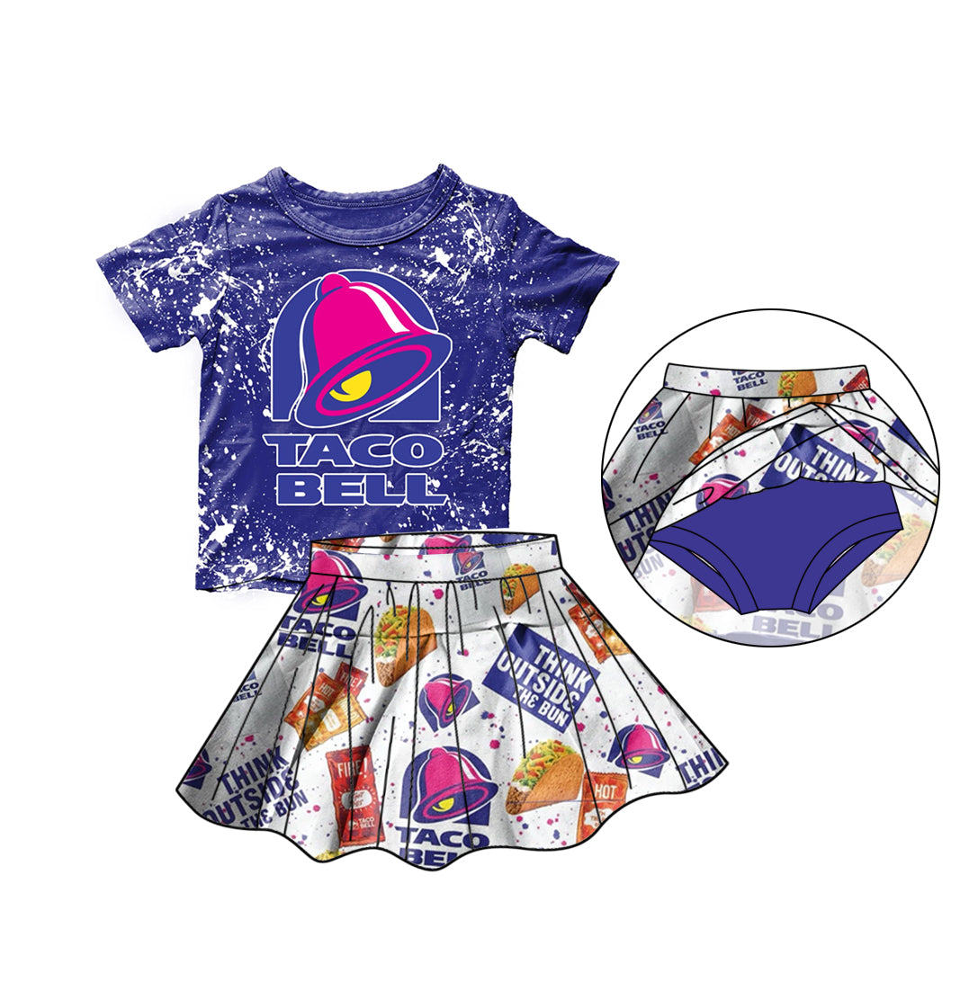 (Custom Design Preorder MOQ 5) Bell Print Top Skirts With Shorts Girls Summer Clothes Set