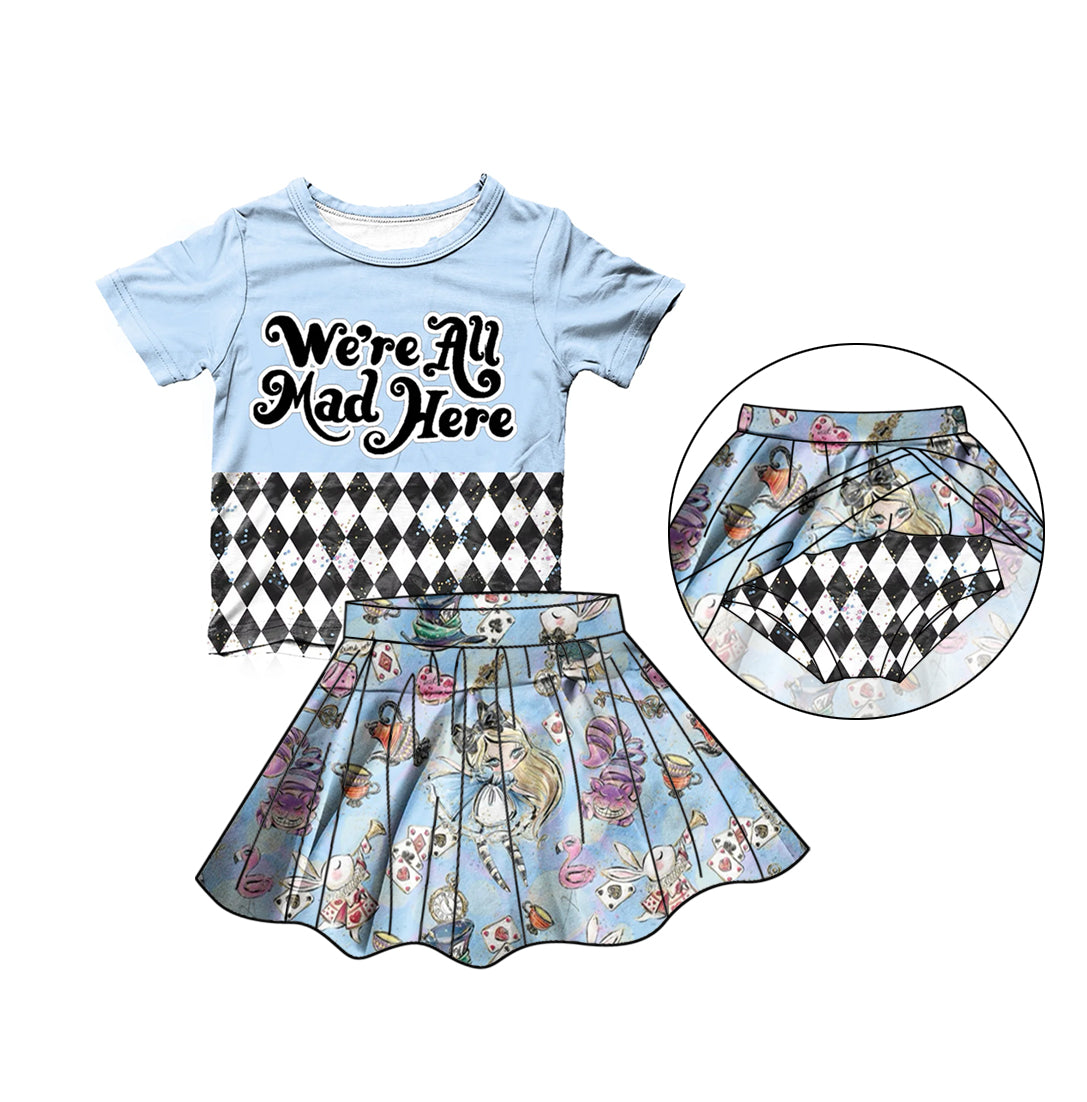 (Custom Design Preorder MOQ 5) Cartoon Bunny Print Top Skirts With Shorts Girls Summer Clothes Set