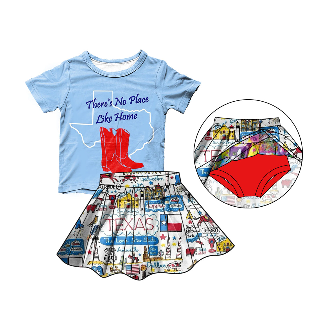 （Custom Design Preorder MOQ 5)Texas Print Top Skirts With Shorts Girls Summer Clothes Set