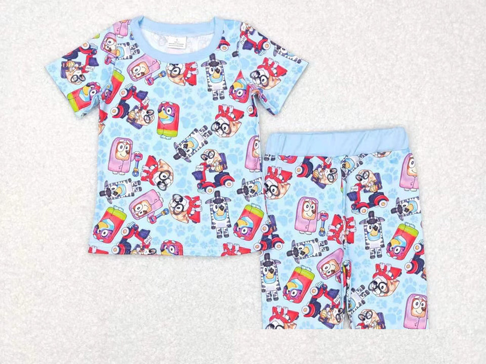 (Custom Design Preorder MOQ 5) Cartoon Dog Print Adult Summer Pajamas Clothes Set
