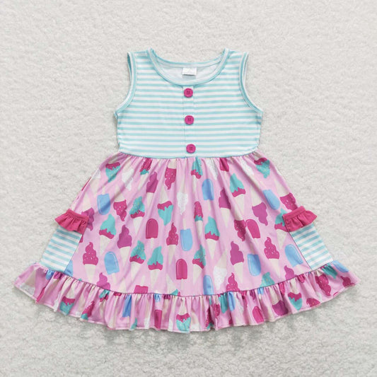 GSD0699 Colorful Ice Cone Print Girls Summer Dress