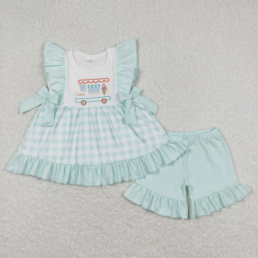 GSSO0554 Ice Cone Truck Tunic Top Blue Shorts Girls Summer Clothes Set