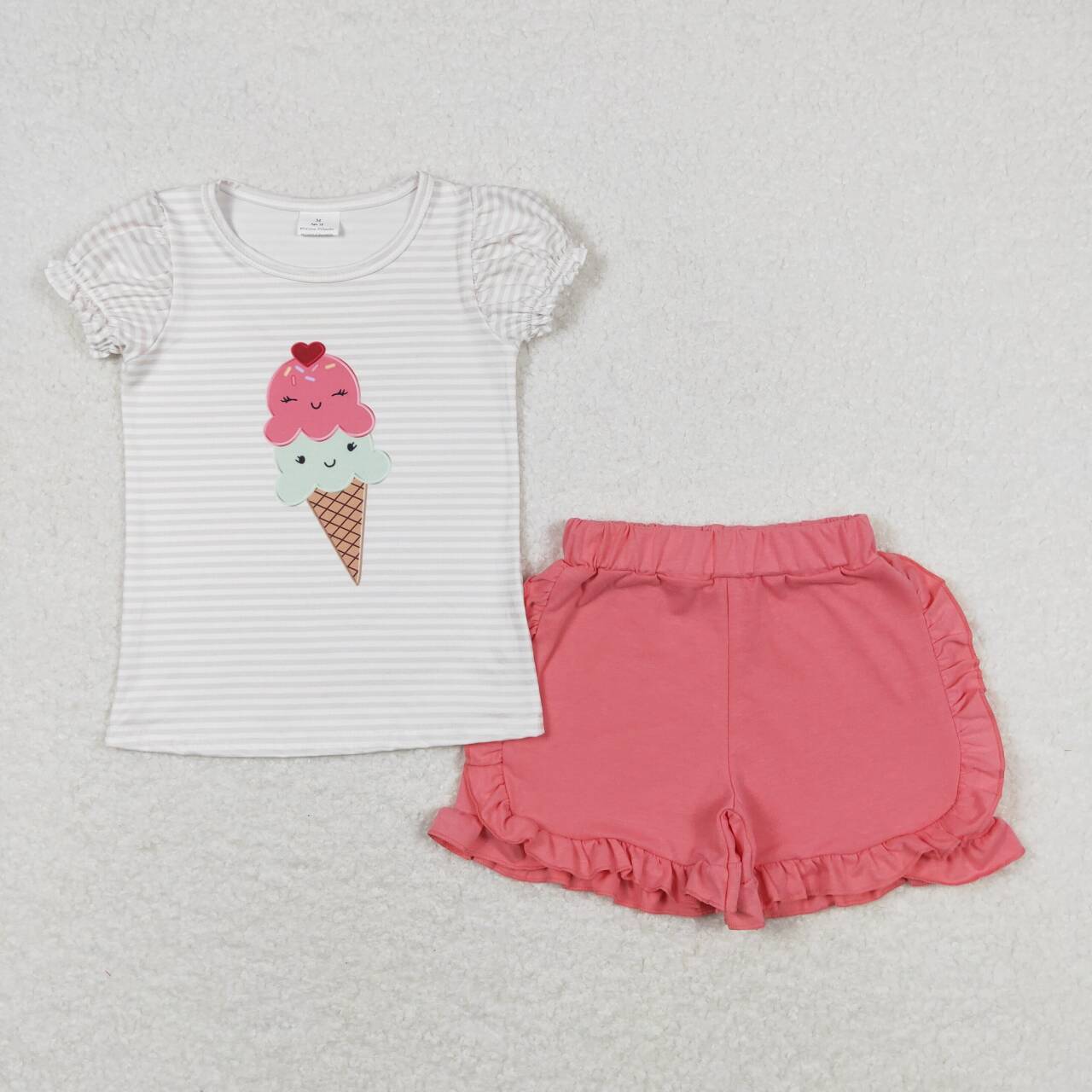 GSSO0579 Ice Cone Top Pink Shorts Girls Summer Clothes Set