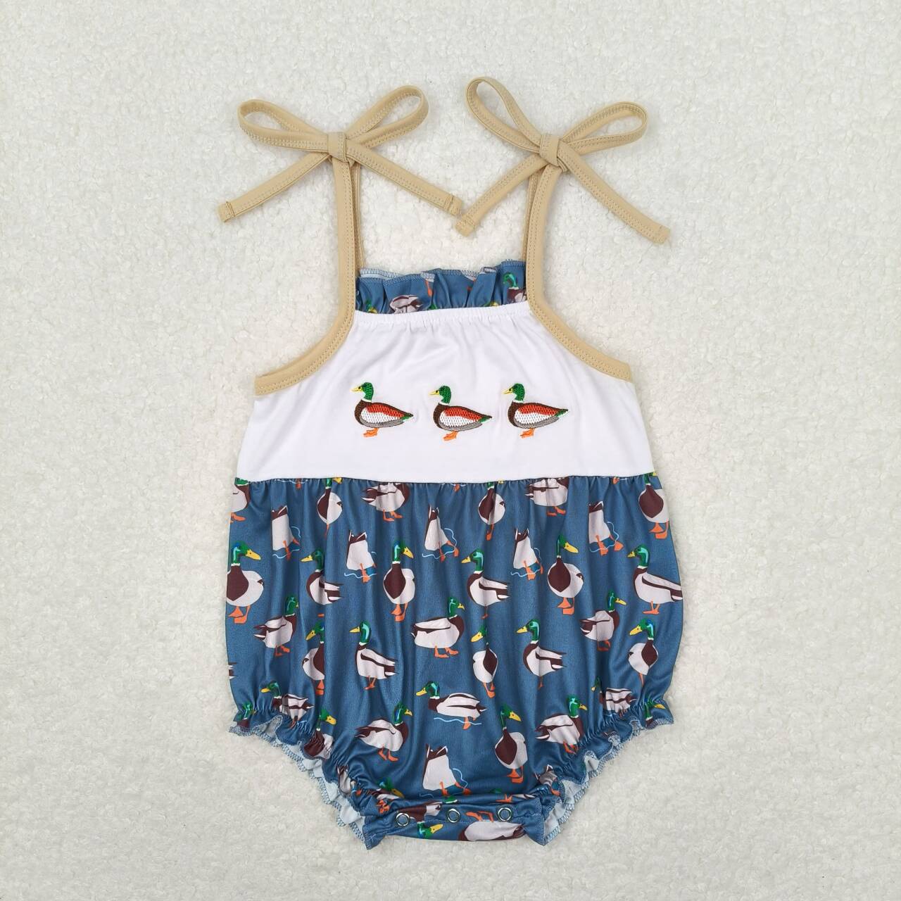 SR1133 Duck Embroidery Strap Baby Girls Summer Romper