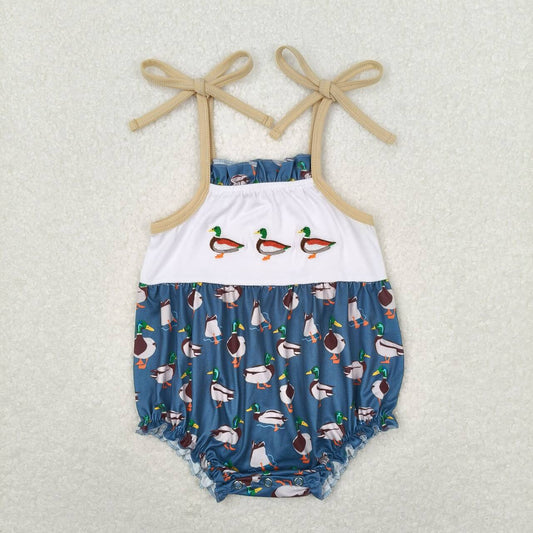SR1133 Duck Embroidery Strap Baby Girls Summer Romper