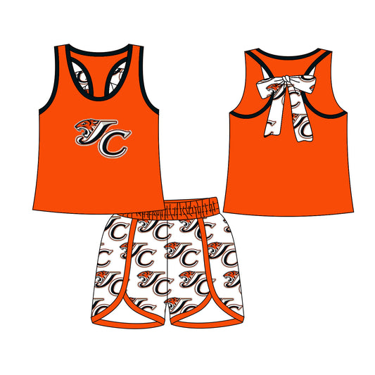(Custom Design Preorder MOQ 5) Team's Jackson Center Vest Bow Top Shorts Girls Summer Clothes Set