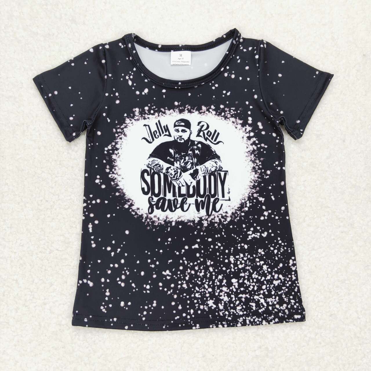 GT0524  Black Singer Jelly Save Me Print Girls Summer Tee Shirts Top