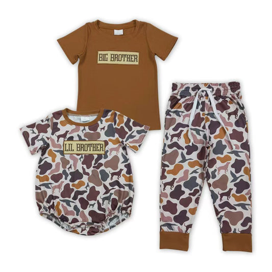 LIL BROTHER Embroidery Brown Camo Boys Matching Clothes Brothers Wear