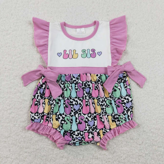 SR0867 LIL SIS Purple Print Baby Girls Summer Romper