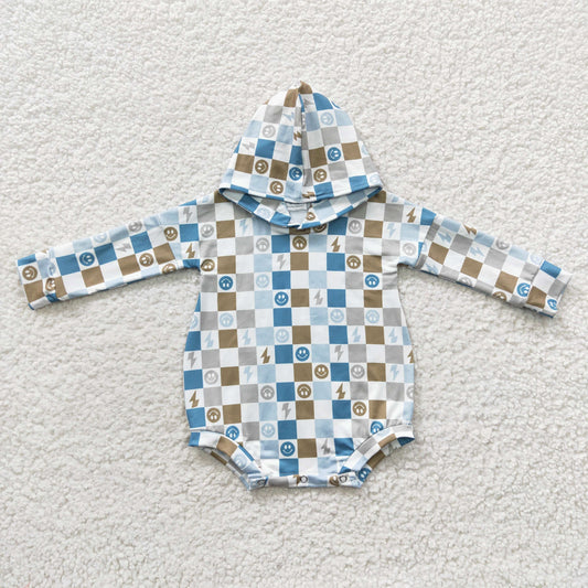 LR0268 Baby plaid print long sleeve hoodie romper