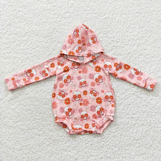 LR0269 Baby flowers print long sleeve hoodie romper