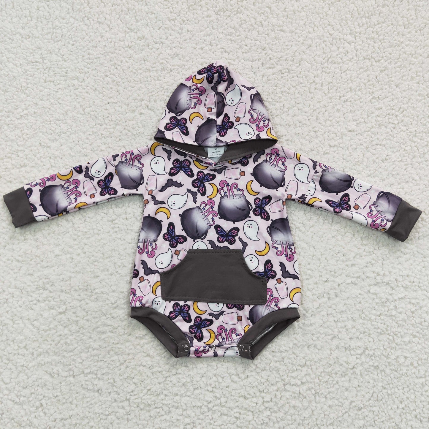 LR0274 Baby girls long sleeve butterfly hoodie Halloween romper