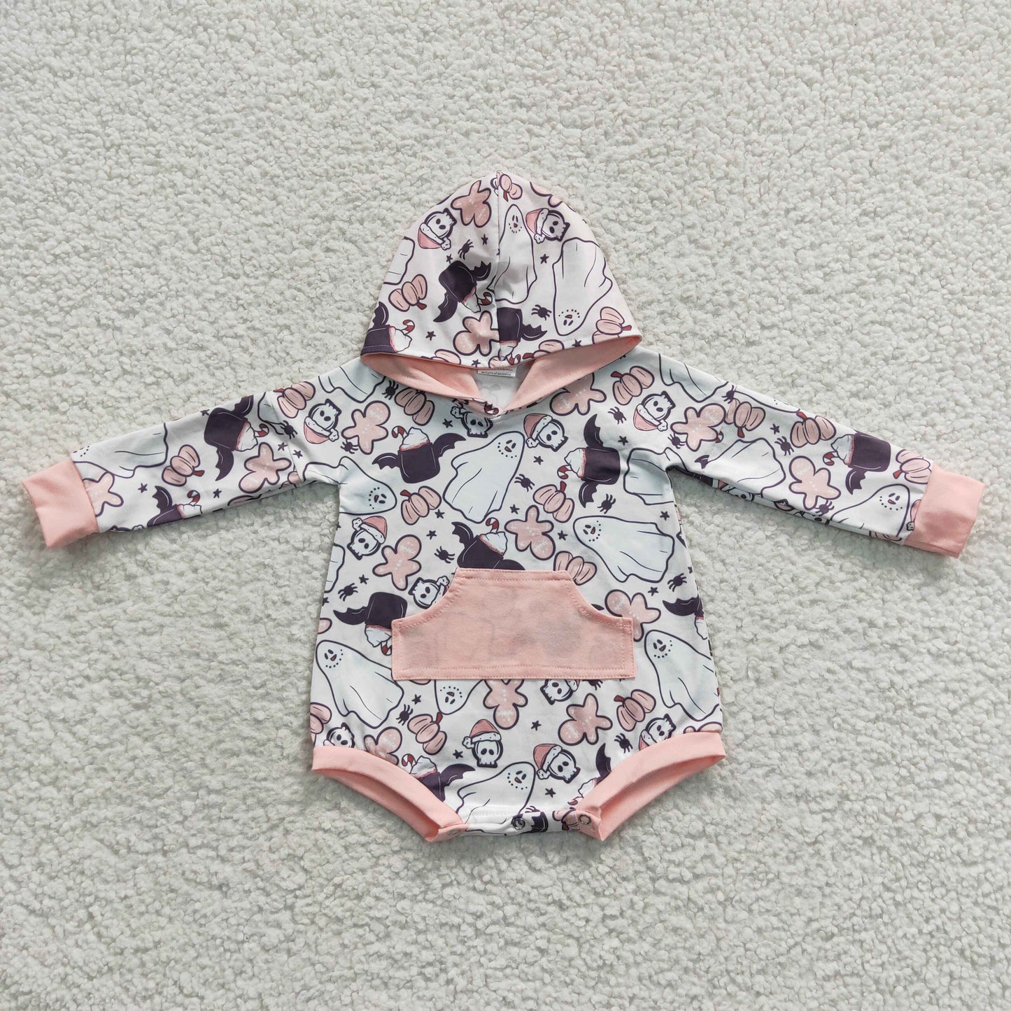 LR0275 Baby girls ghost pumpkin long sleeve hoodie Halloween romper