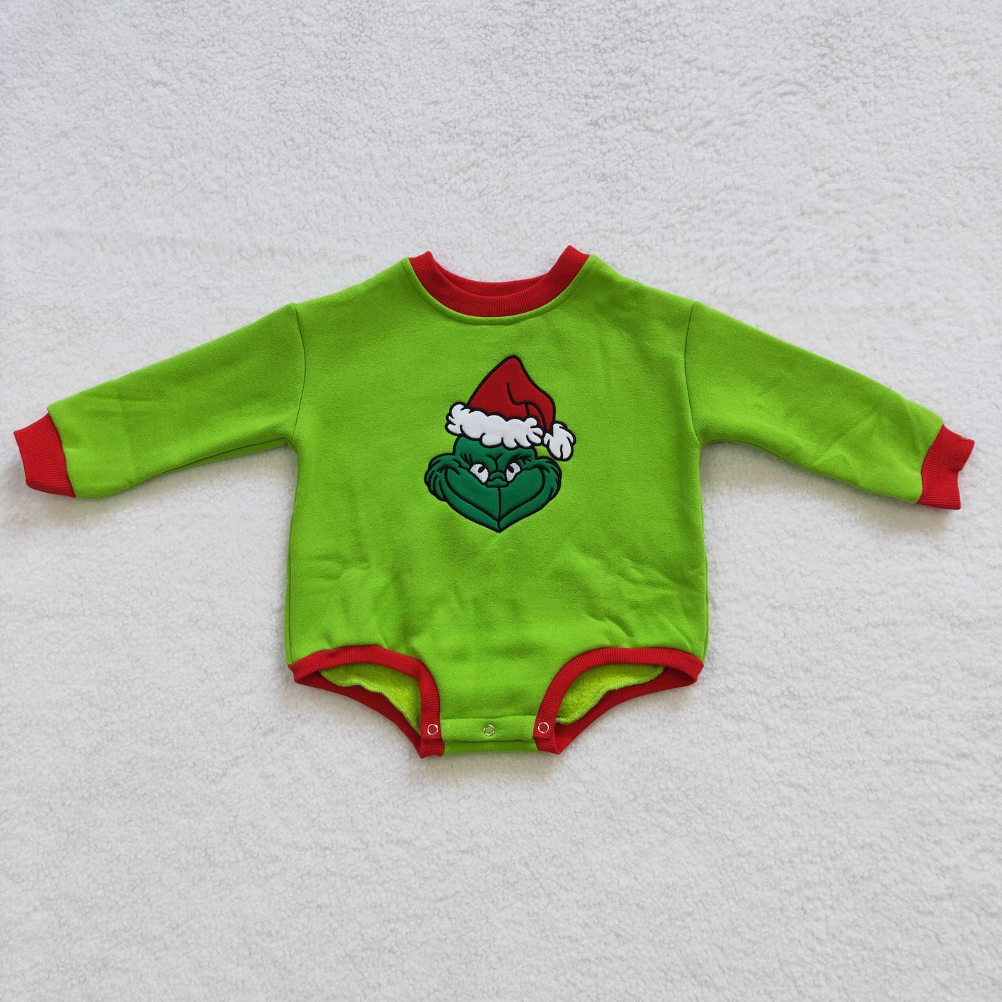 LR0277 Baby green Christmas embroidery sweater thick romper