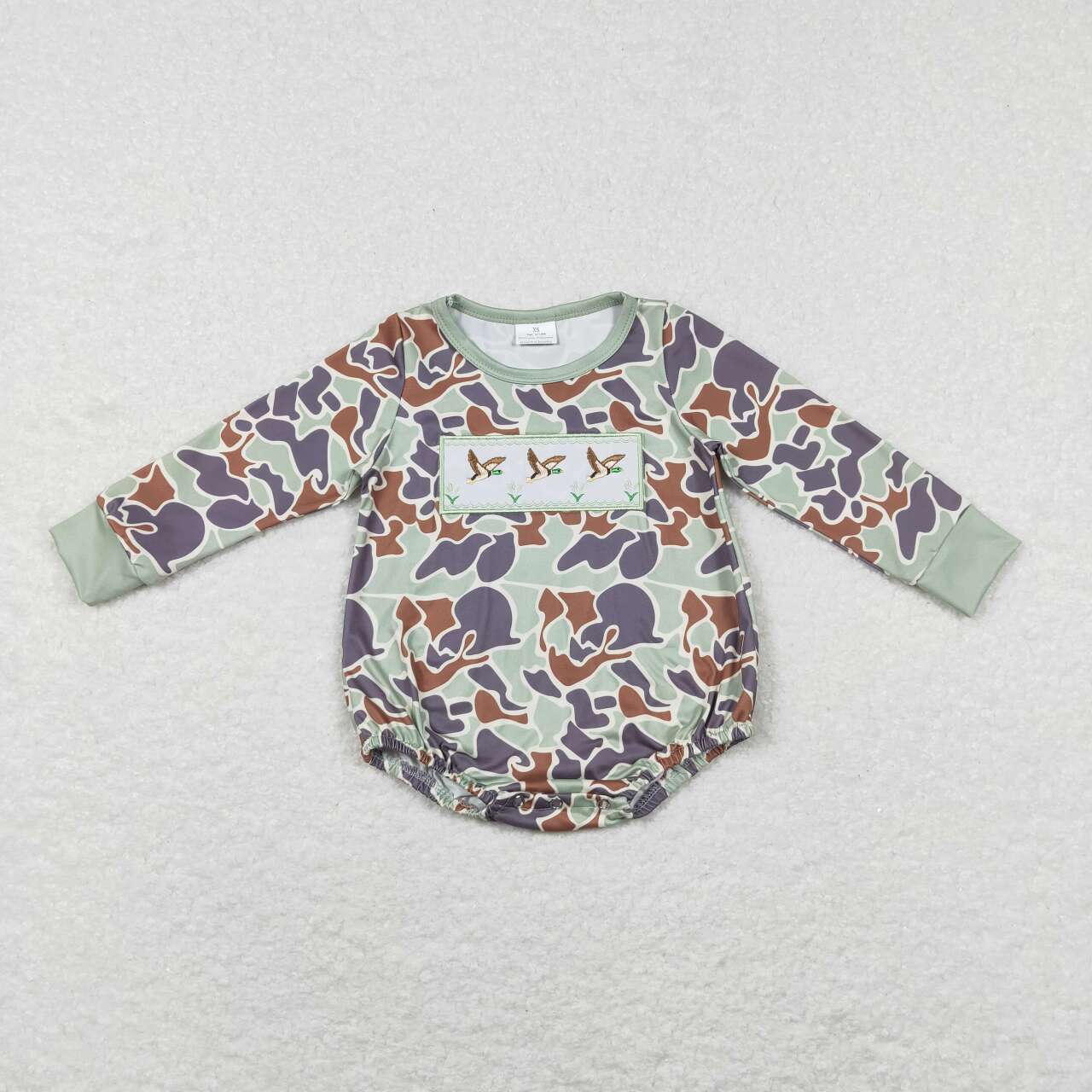 LR0286 Camo Duck Embroidery Print Baby Kids Fall Romper