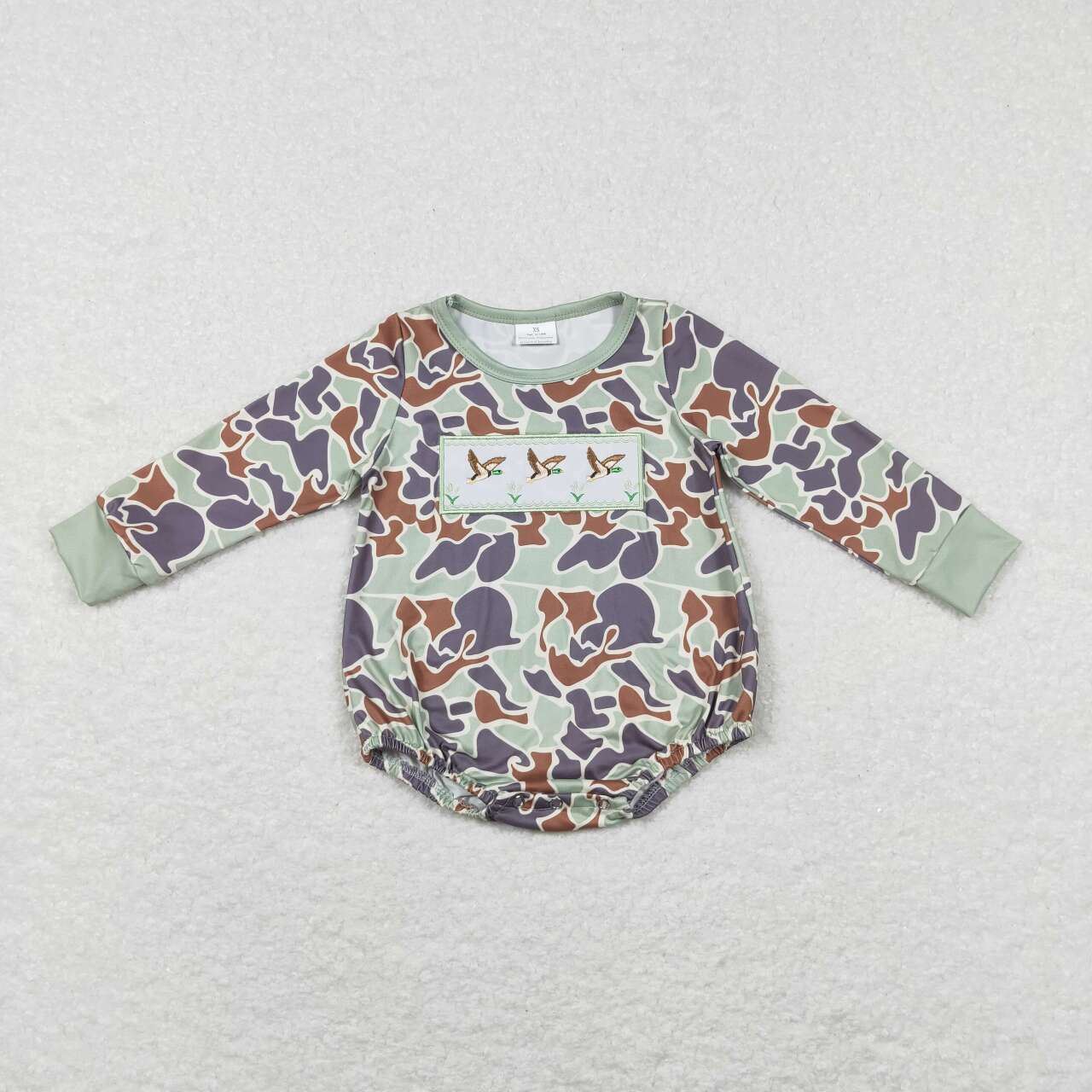 Embroidery Duck Camo Hunting Print Baby Fall Romper Sibling Wear