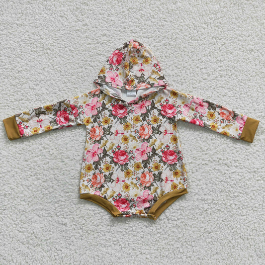 LR0299 Baby girls long sleeve flowers hoodie romper