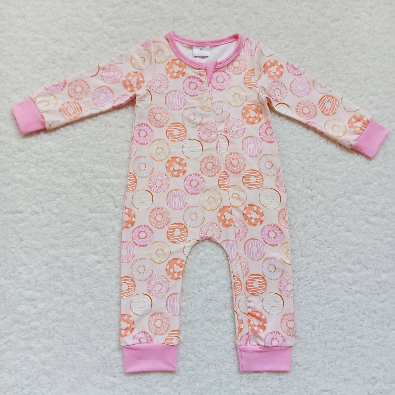 LR0312 Baby girls doughnut print zipper romper