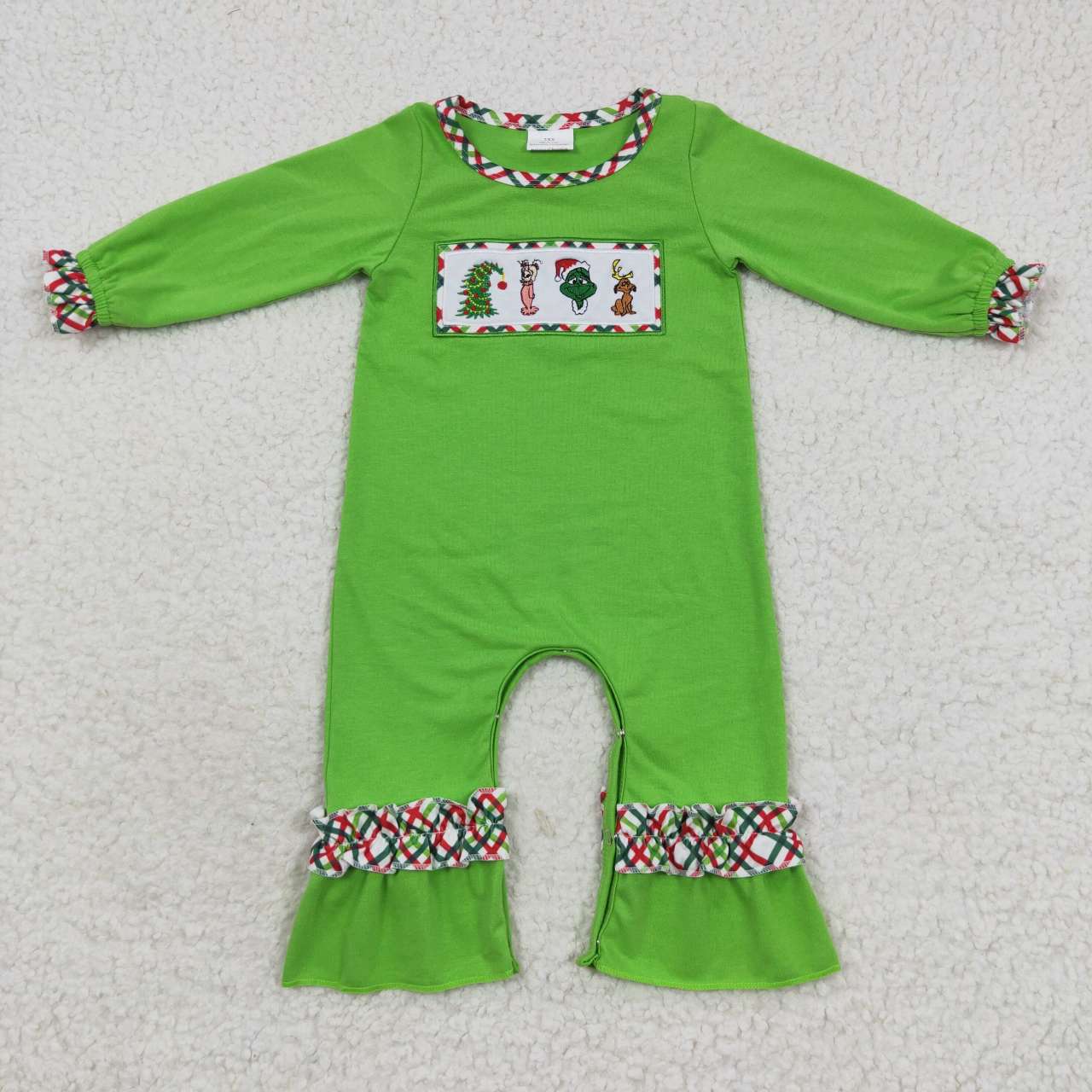 LR0324 Baby girls green frog Christmas embroidery romper