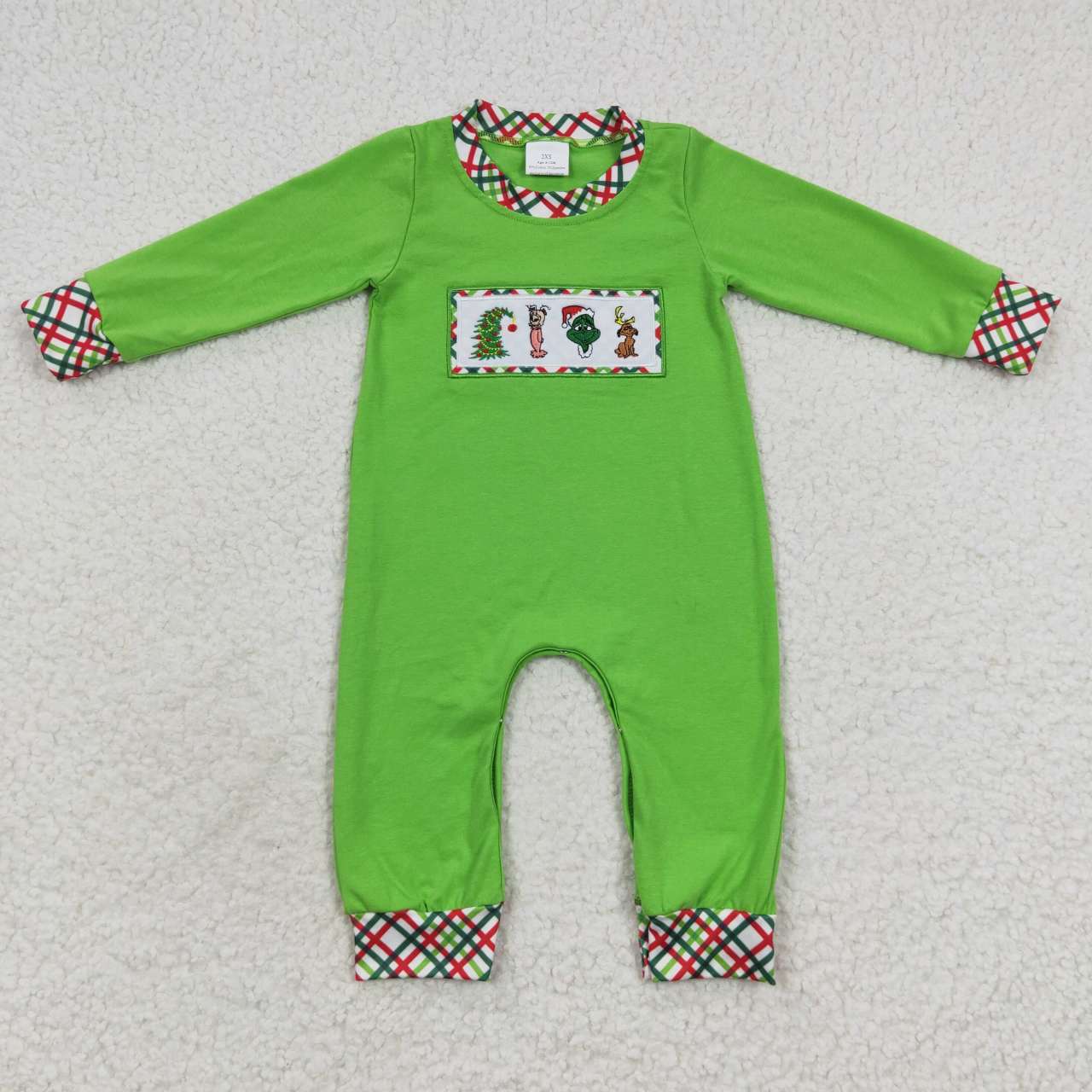 LR0325 Baby boys green frog Christmas embroidery romper