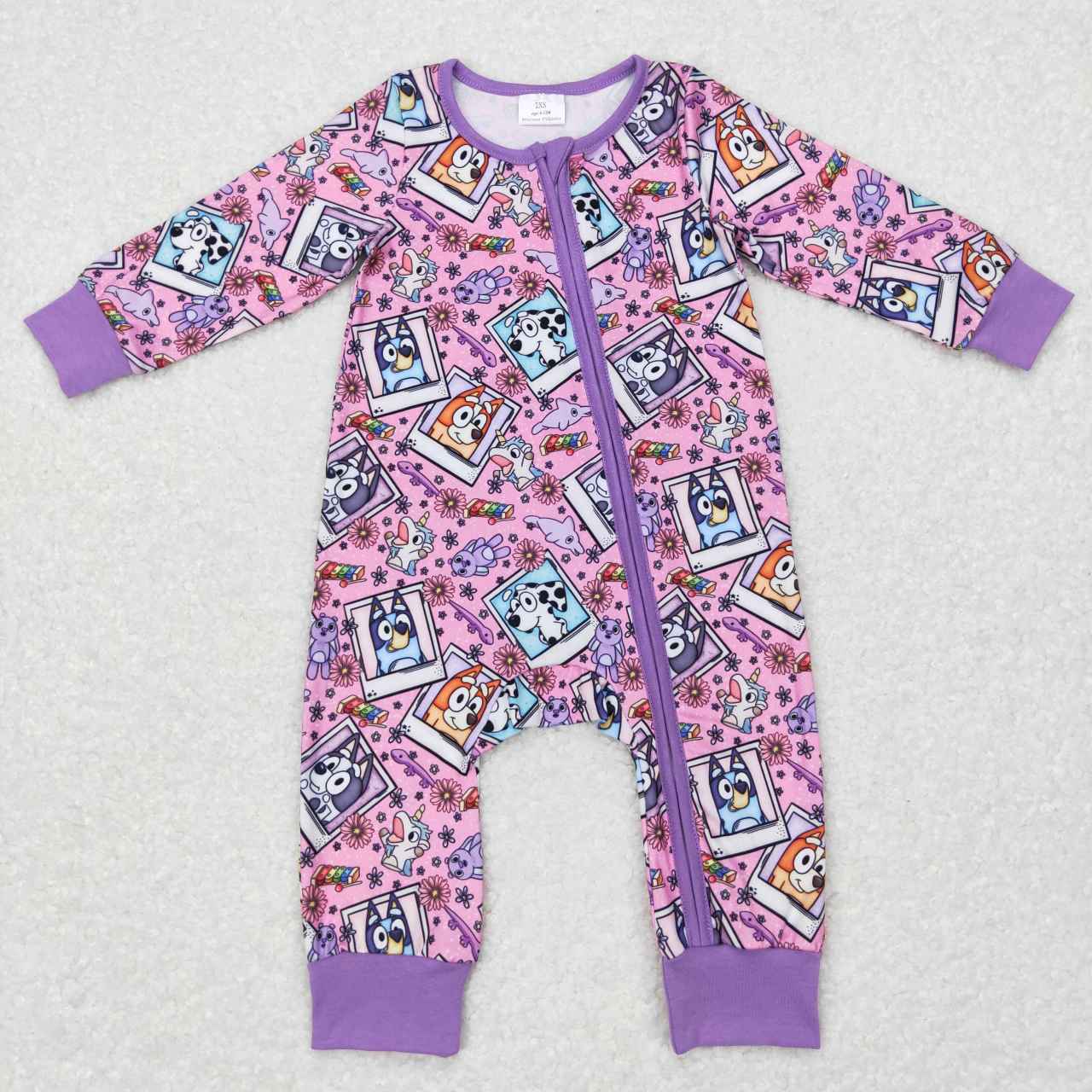 LR0331 Purple Cute Cartoon Dog Print Baby Zipper Sleeper Romper