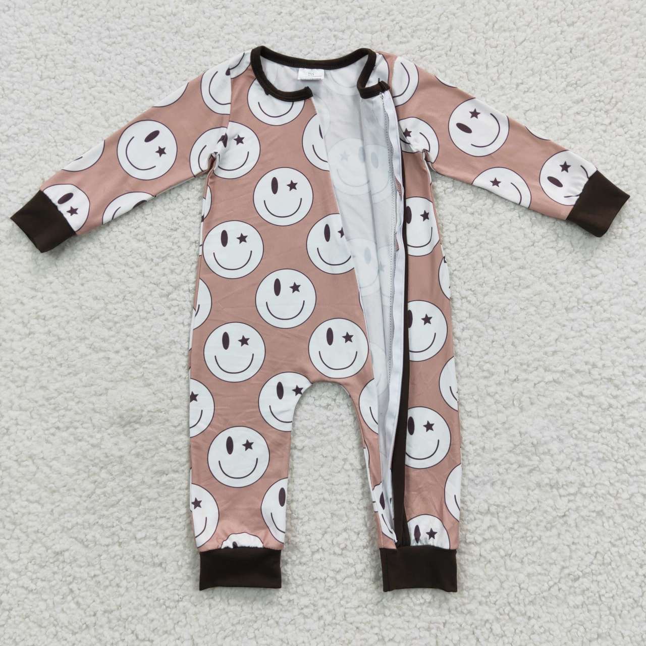 LR0332 Baby boys smiling long sleeve zipper romper